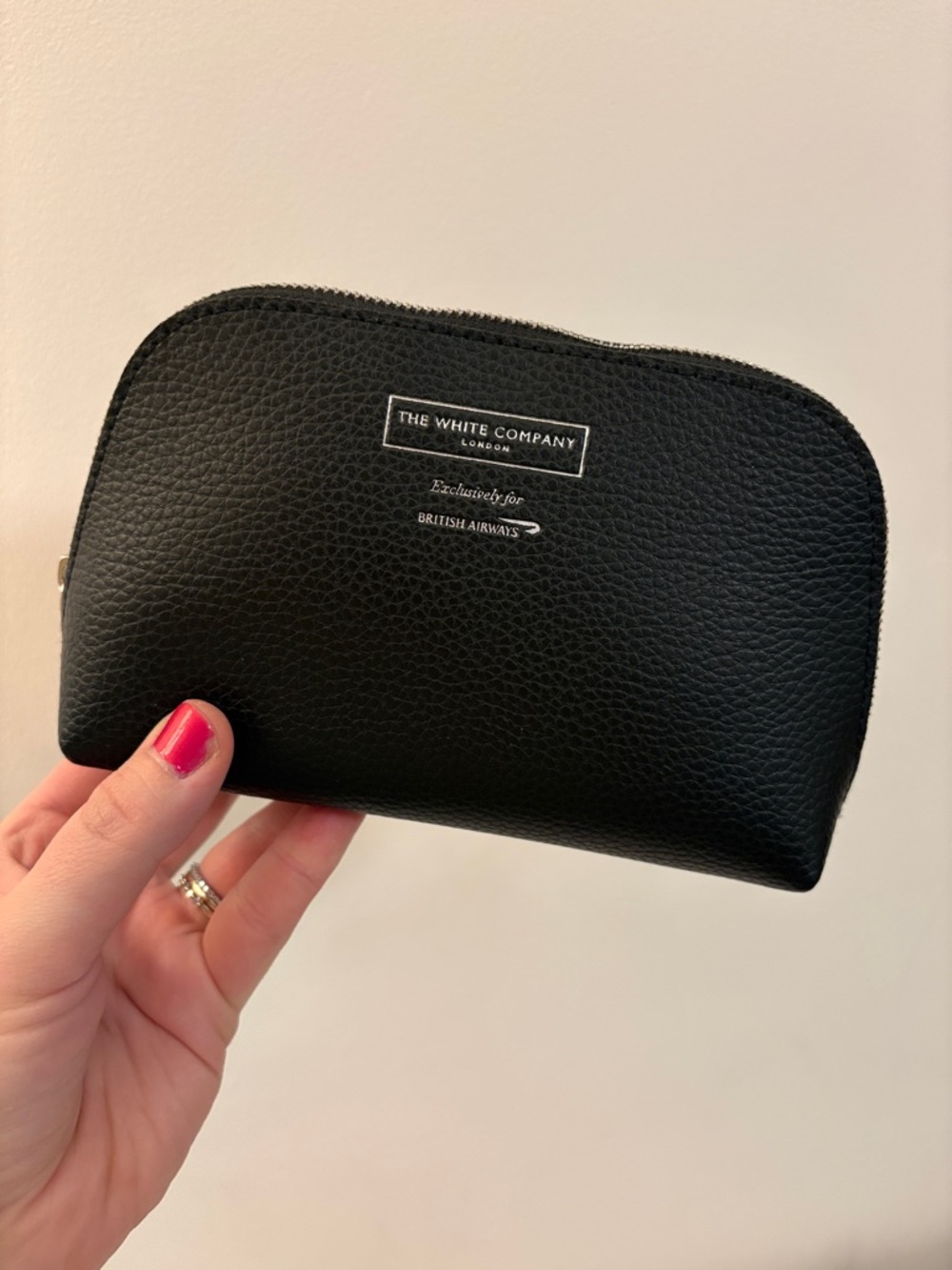 The White Company Black Pebbled Leather Travel Pouch With Travel Essentials